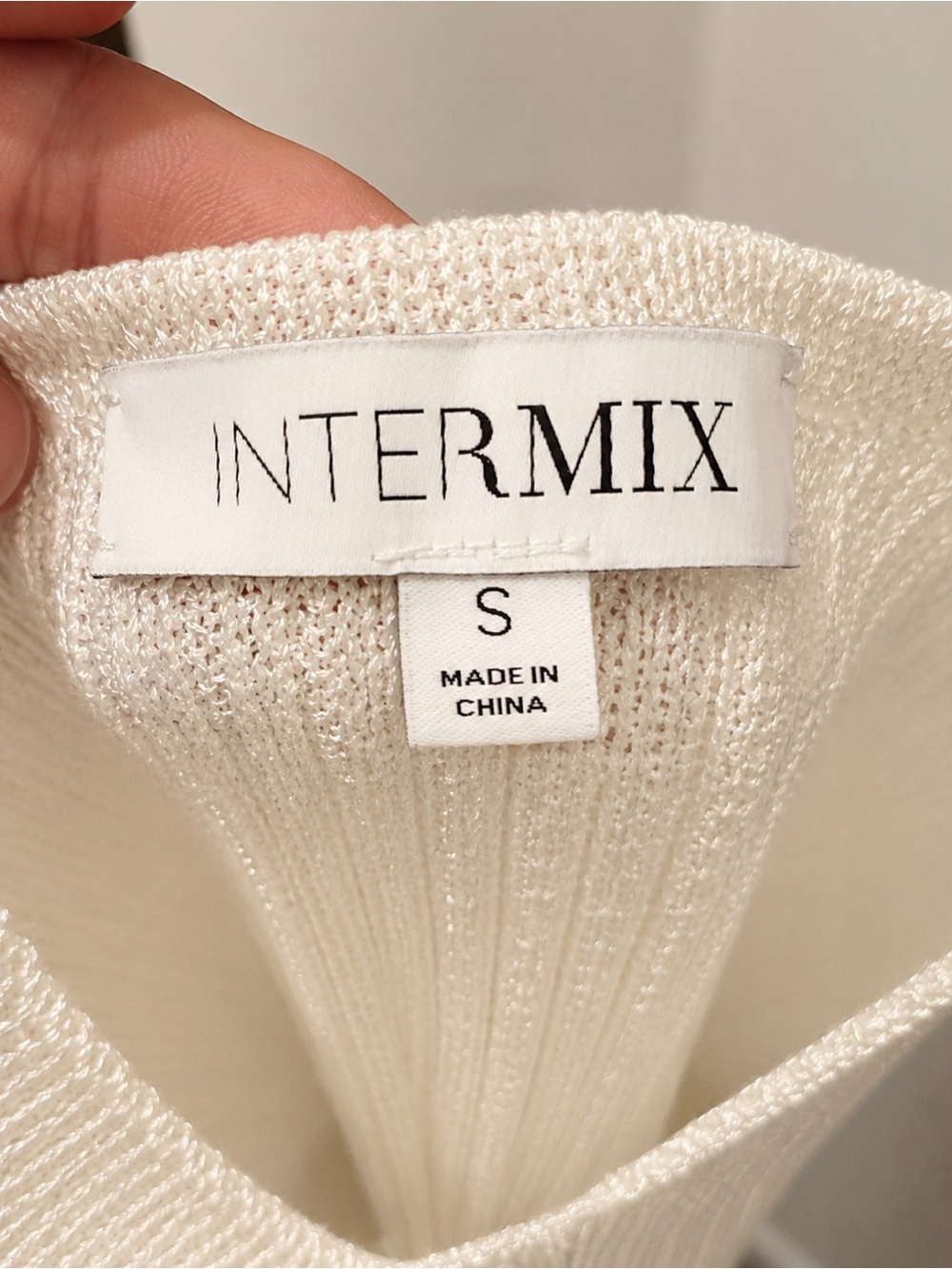 INTERMIX Cream Ribbed V-Neck Tank Top - Picture 5 of 6